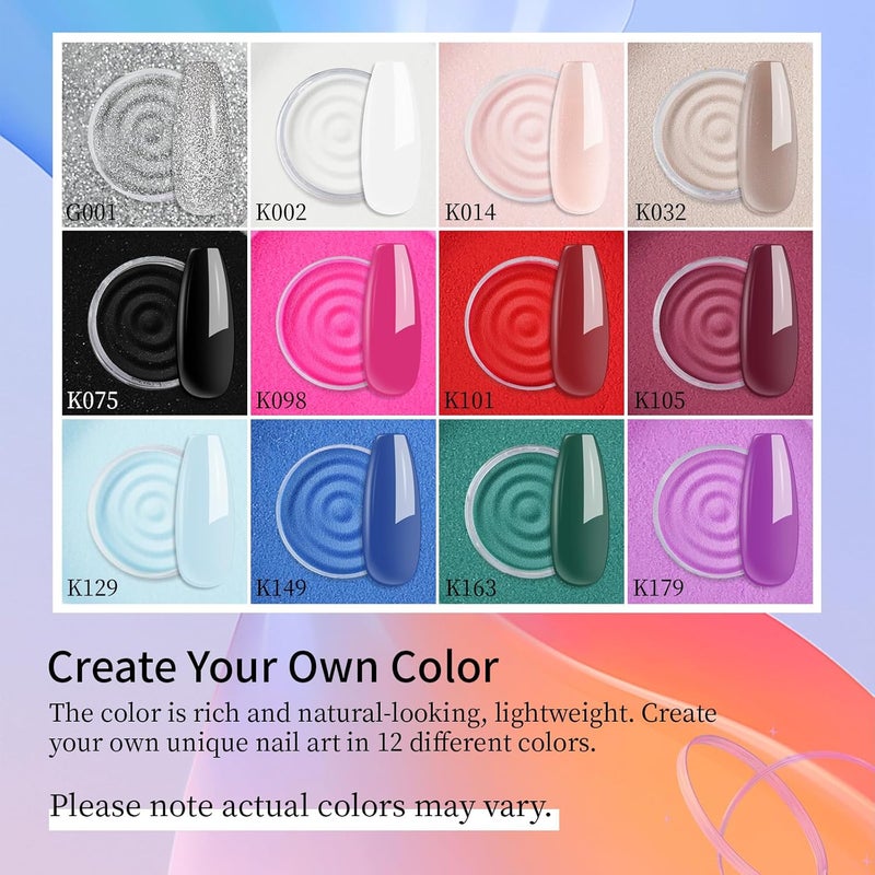 eodci Nail Dip Powder Set, 12 Colors All Seasons Nude Red Blue White Glitter Silver Nail Art Starter Manicure Salon DIY at Home Nail Dipping Powder French No Needed Nail Lamp Cured - Image 2